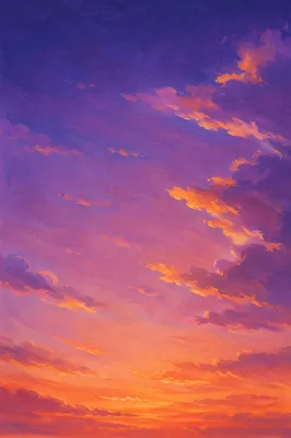 Orange Purple Sunset Sky with Glowing Clouds