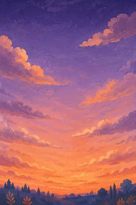 Orange Purple Sunset Sky with Layered Clouds