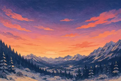 Alpine Winter Sunset Sky Gradient
