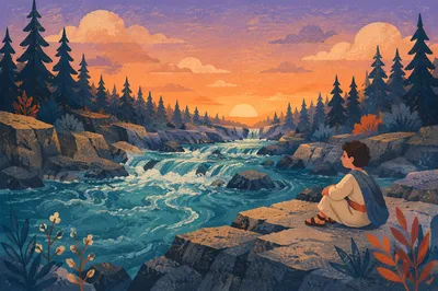 Sunset River Gorge with Purple Clouds