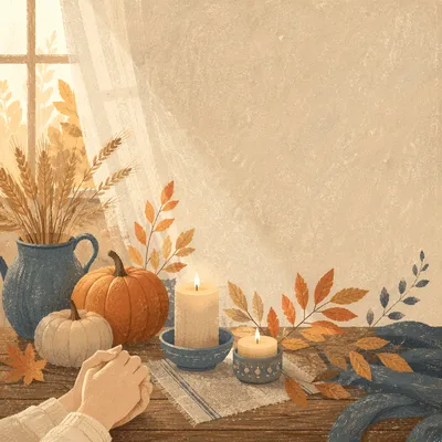 Autumn Harvest Table with Clasped Hands