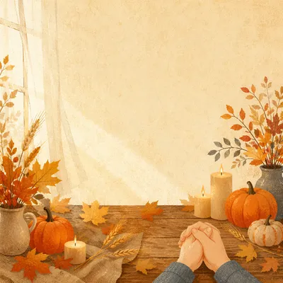 Clasped Hands on Autumn Harvest Table