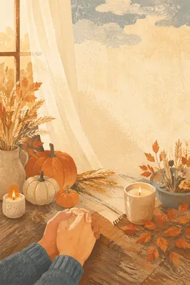 Autumn Harvest Table With Clasped Hands