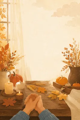 Clasped Hands on Autumn Harvest Table
