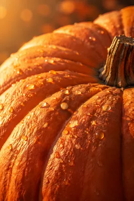 Macro Orange Pumpkin with Water Droplets