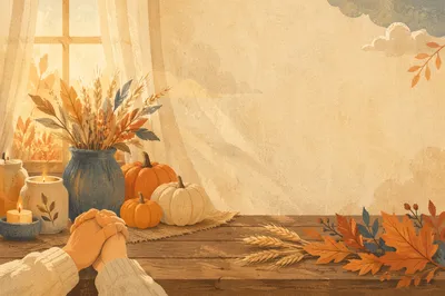 Autumn Table with Clasped Hands