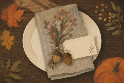 Autumn Place Setting on Rustic Wooden Table