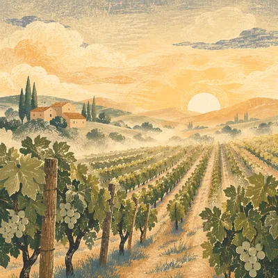 Green Vineyard Rows at Sunrise