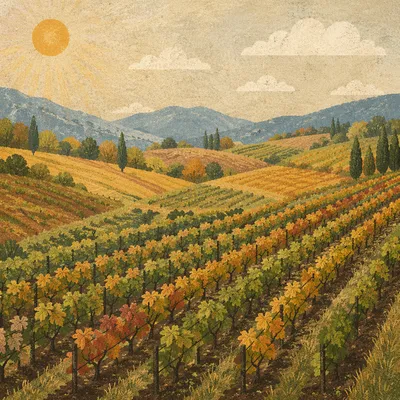 Abundant Vineyard Rows on Rolling Hills