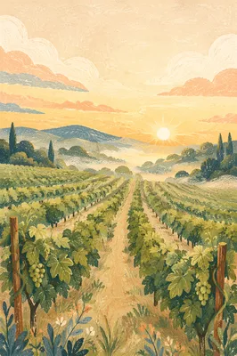 Green Vineyard Rows at Sunrise