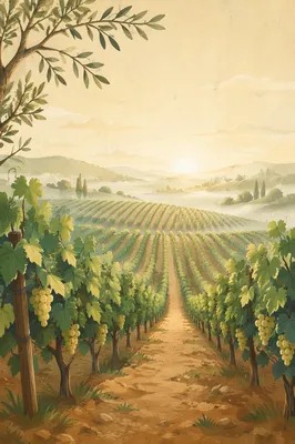 Abundant Green Vineyard Rows at Dawn