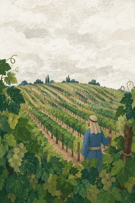 Green Vineyard Rows on Rolling Hillside