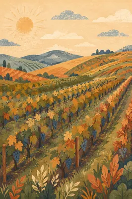 Rolling Vineyard Rows in Morning Light