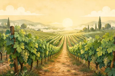 Abundant Green Vineyard Rows at Dawn