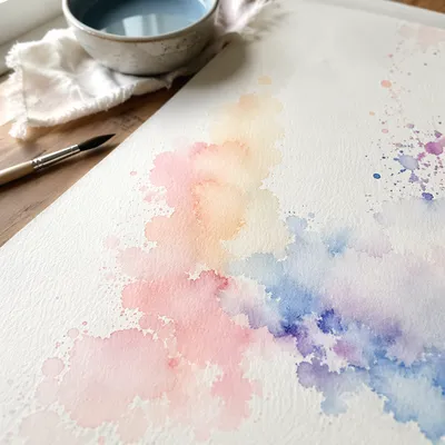 Soft Watercolor Splash on Cotton Paper