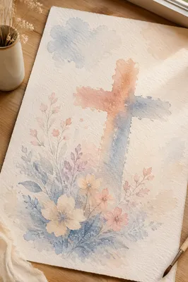 Soft Watercolor Cross on Textured Paper