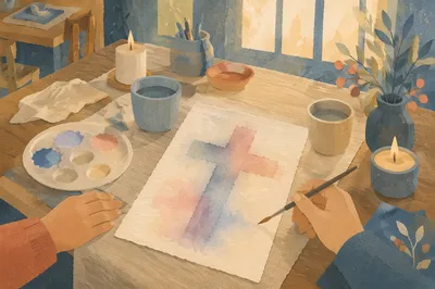 Soft Watercolor Cross Workshop Table