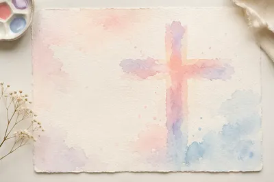 Abstract Watercolor Cross on Paper Background