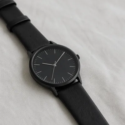 Minimal Black Wristwatch on White Background