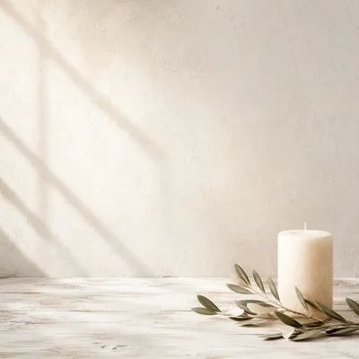 Minimal Ivory Candle and Olive Branch Background