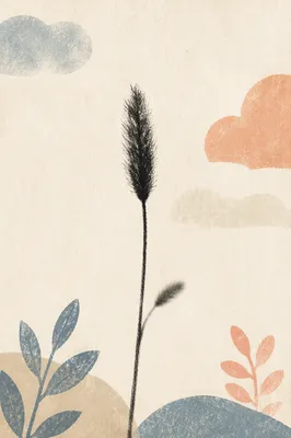 Minimal Dried Reed on White Background