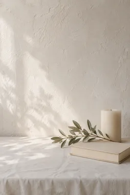 Minimal White Tabletop with Candle and Book
