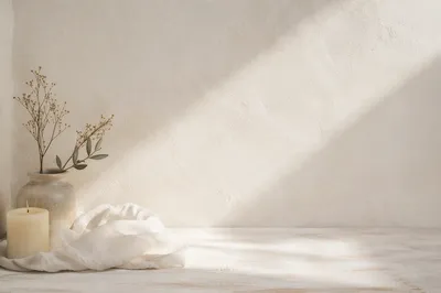 Minimal White Tabletop with Ivory Candle