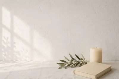 Minimal White Tabletop with Candle and Book