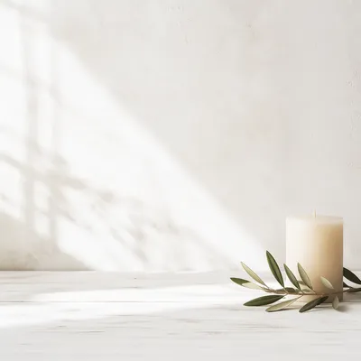 Minimal Ivory Candle and Olive Branch Background