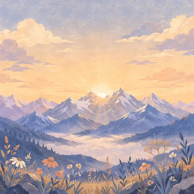 Snowy Mountain Range at Sunrise Panorama