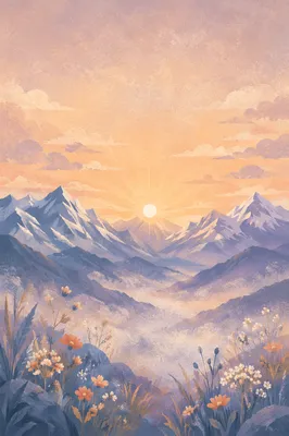 Panoramic Sunrise Mountain Range with Misty Valley