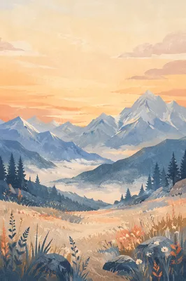 Panoramic Sunrise Mountain Meadow Landscape