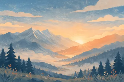 Panoramic Sunrise Over Alpine Mountain Valley