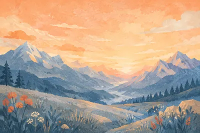 Panoramic Sunrise Mountain Meadow Landscape