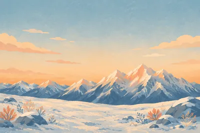 Panoramic Snowy Mountains at Sunrise
