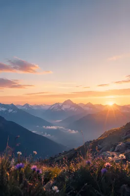 Panoramic Sunrise Over Snowy Mountain Range