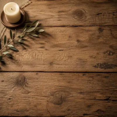 Rustic Brown Wood Surface with Candle