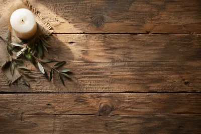 Rustic Brown Wood Surface with Candle