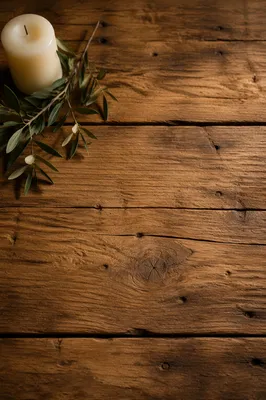 Rustic Brown Wood Surface with Candle
