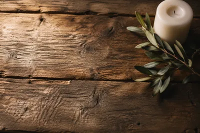 Rustic Brown Wood Surface with Candle