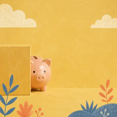 Cheerful Yellow Savings Background with Piggy Bank