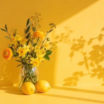 Cheerful Yellow Floral Background With Lemons