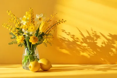 Cheerful Yellow Floral Background With Lemons
