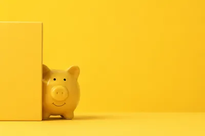 Cheerful Yellow Savings Background With Piggy Bank