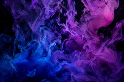 Blue Violet Ink Swirls on Black