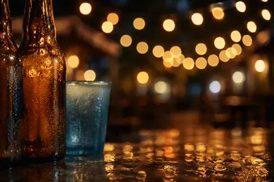 Warm Golden Bokeh Bar Background