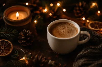 Warm Golden Coffee Bokeh Holiday Background