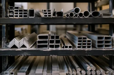 Brushed Silver Aluminum Profiles on Workshop Rack