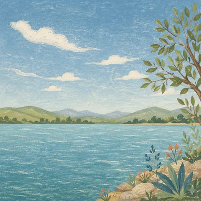 Peaceful Blue Sky Over Calm Lake
