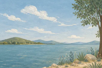 Peaceful Blue Sky Over Calm Lake
